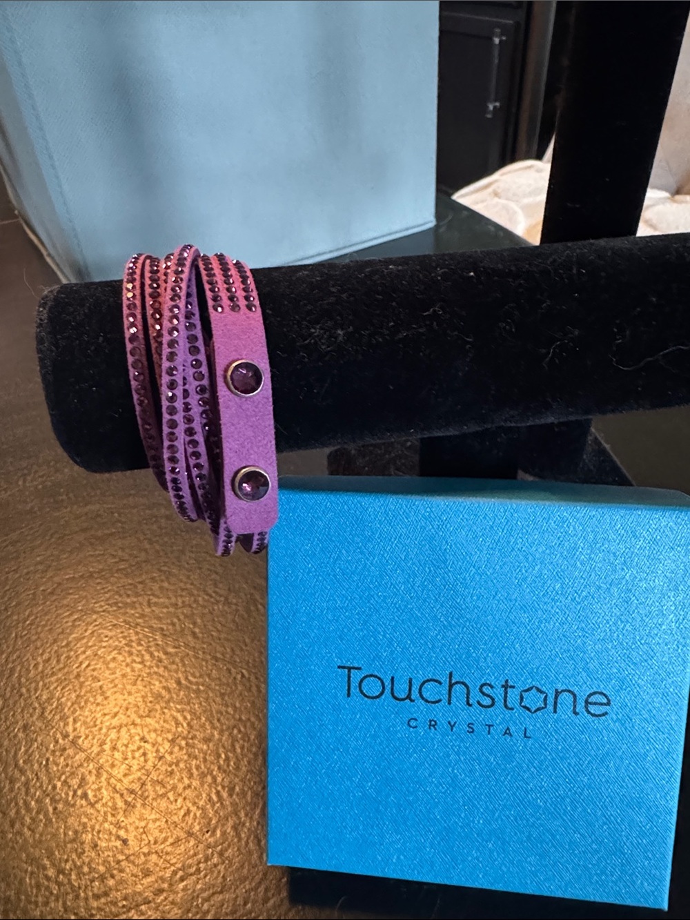 Touchstone Crystal Violet Multi‑Wrap Bracelet with Crystal Studs